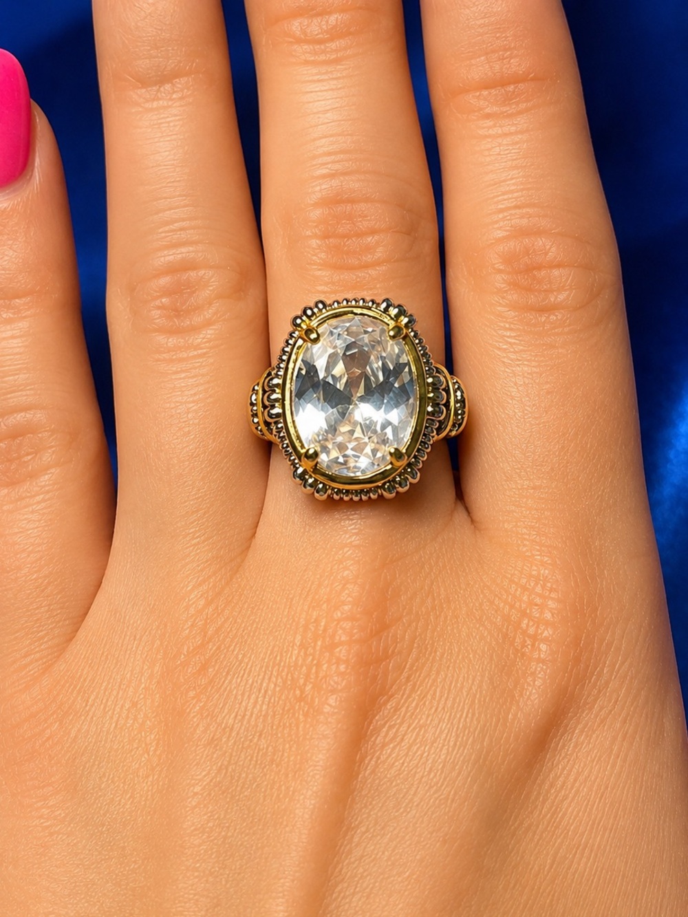 GORGEOUS Gold and Silver Oval CZ Ring